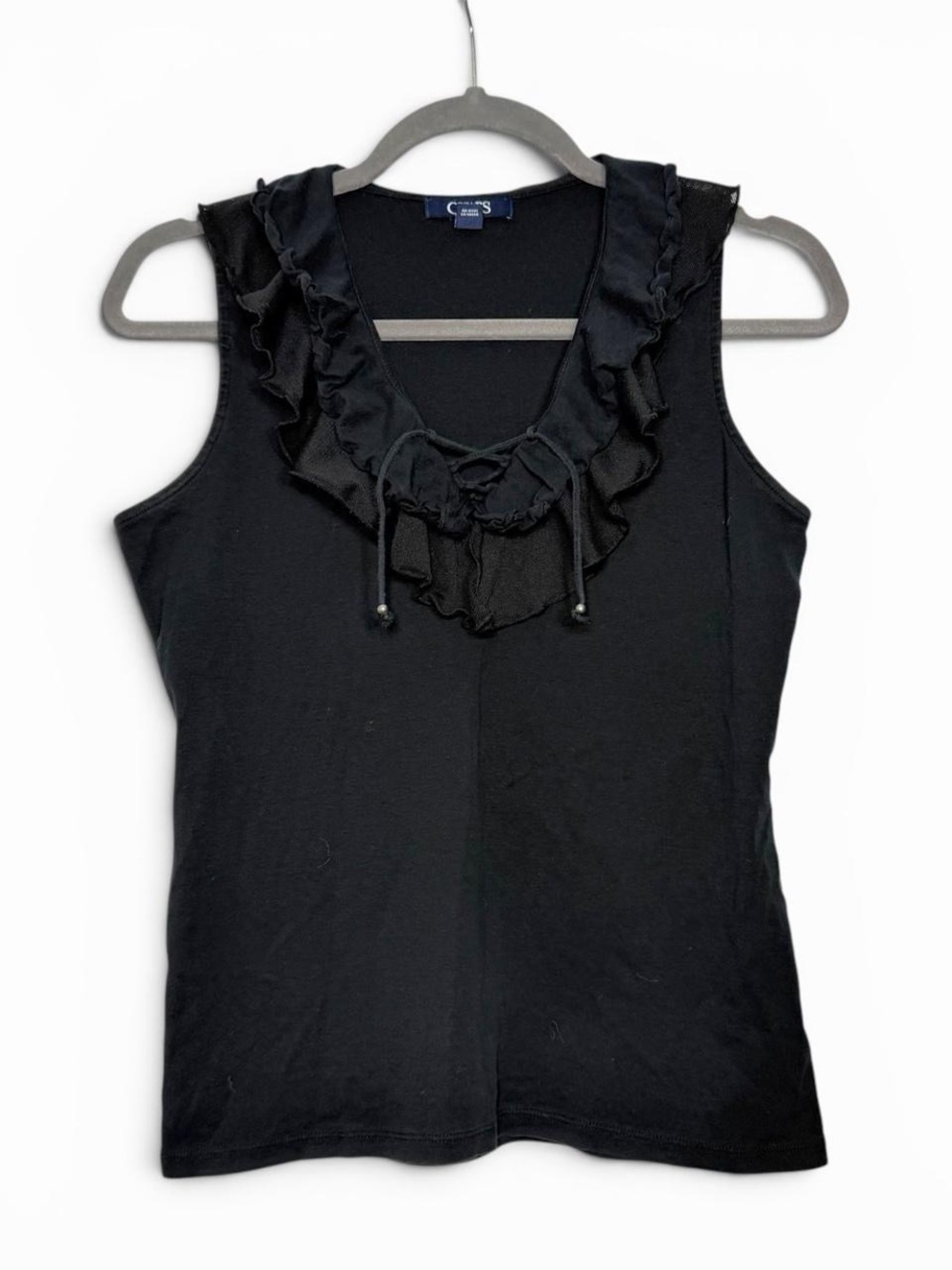 Chaps Women's Ruffled Cotton Sleeveless Top in Black